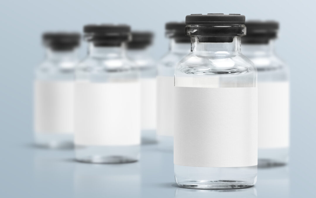 njection glass vials with blank white label